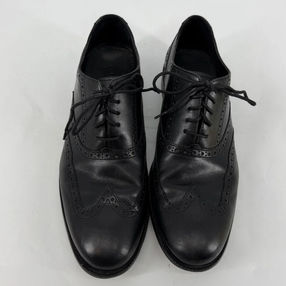 Cole Haan Mens Black Leather Wingtip Oxford Brogue Dress Shoes Size 11M